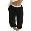 imageOYOANGLE Womens Lace Trim Wide Leg Sweatpants Drawstring Elastic Waist Loose Baggy Joggers with PocketsBlack