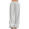 imageOYOANGLE Womens Lace Trim Wide Leg Sweatpants Drawstring Elastic Waist Loose Baggy Joggers with PocketsGrey