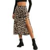 imageOYOANGLE Womens Leopard Print High Waisted Midi Skirt Cheetah Split Thigh A Line SkirtsBrown