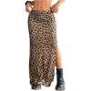 imageOYOANGLE Womens Leopard Print Maxi Skirt High Slit Elastic Waist Y2K Cheetah Pencil SkirtsBrown
