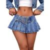 imageOYOANGLE Womens Low Waist Buckle Belted Pleated Denim Skirt Y2K Flared A Line Mini Jean SkirtsMedium Wash