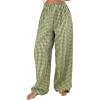 imageOYOANGLE Womens Plaid Print Linen Long Pants Elastic High Waisted Wide Leg Y2K Loose Casual TrousersGreen