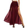 imageOYOANGLE Womens Sheer Mesh Hight Waist Split Beach Cover Up Long SkirtBurgundy