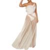 imageOYOANGLE Womens Sheer Mesh Maxi Flowy Skirt High Waist Vacation Concert Bridal A Line Long SkirtsWhite