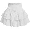 imageOYOANGLE Womens Smocked Eyelet Embroidery Layered Skirt Ruffle Hem A Line Mini SkirtsWhite
