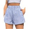 imageOYOANGLE Womens Striped Print High Waisted Shorts Elastic Waist Wide Leg Loose Casual ShortsBlue and White