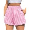imageOYOANGLE Womens Striped Print High Waisted Shorts Elastic Waist Wide Leg Loose Casual ShortsPink