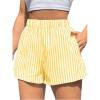 imageOYOANGLE Womens Striped Print High Waisted Shorts Elastic Waist Wide Leg Loose Casual ShortsYellow