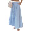imageOYOANGLE Womens Striped Skirts High Waisted Flowy A Line Maxi Skirt with PocketBlue