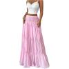 imageOYOANGLE Womens Tiered Maxi Skirt Elastic Waist Swing Flowy Ruffle A Line Beach Boho SkirtsPink