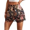 imageOYOANGLE Womens Tribal Print Tassel Loose Shorts Elastic High Waist Wide Leg Casual Shorts Boho Beach ShortsMulticolor