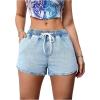 imageOYOANGLE Womens Vintage Drawstring Waist Denim Shorts Straight Leg Jean Shorts with PocketLight Wash