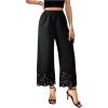 imageOYOANGLE Womens Wide Leg Pants Cut Out Scallop Trim High Elastic Waisted Pants Casual Office Long PantsBlack