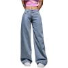 imageOYOANGLE Womens Zipper Fly Wide Leg Jeans Y2k Baggy Casual Denim Pants with PocketsLight Wash