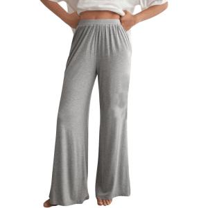 imageOYOANGLE Womens Elastic High Waist Wide Leg Pajama Pants Casual Comfy Lounge Sleep BottomsGrey