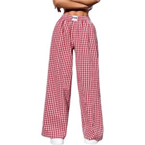 imageOYOANGLE Womens Gingham Wide Leg Y2K Long PantsRed