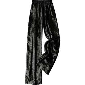 imageOYOANGLE Womens Metallic High Elastic Waist Straight Leg Pants Casual Party Nightout Clubwear Long PantsBlack