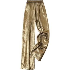 imageOYOANGLE Womens Metallic High Elastic Waist Straight Leg Pants Casual Party Nightout Clubwear Long PantsBronze