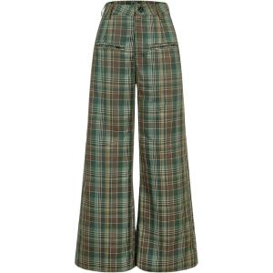 imageOYOANGLE Womens Plaid Print Wide Leg Long High Waisted Pants Y2K Casual Street Trousers with PocketsGreen