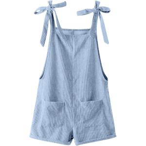 imageOYOANGLE Womens Strap Tie Knot Shoulder Pocket Front Romper Corduroy Overall Shorts JumpsuitLight Blue