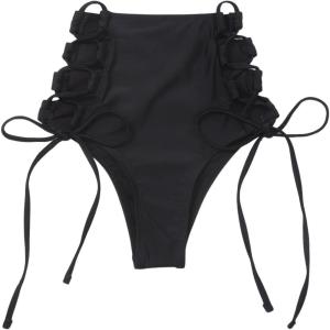 imageOYOANGLE Womens Tie Side Bikini Bottoms Lace Up High Waisted Bathing Suit BottomBlack