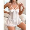 imageOYOANGLE Womens 2 Piece Lingerie Set Bow Cut Out Sheer Chemise Nightgowns and Thongs Babydoll SleepwearWhite