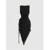 imageOYOANGLE Womens Bodycon Dress 3D Floral Ruched Round Neck Sleeveless Ruffle Hem Midi DressBlack