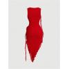 imageOYOANGLE Womens Bodycon Dress 3D Floral Ruched Round Neck Sleeveless Ruffle Hem Midi DressRed