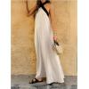 imageOYOANGLE Womens Color Block Criss Cross Sleeveless Flowy Maxi Dress Beach Vacation DressesKhaki