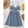imageOYOANGLE Womens Cut Out A Line Denim Dress Spaghetti Strap V Neck Summer Short Jean DressesLight Wash