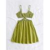 imageOYOANGLE Womens Cut Out Smocked Sundress Backless Ruffle A Line Cami Dress Flowy Mini DressGreen