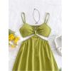 imageOYOANGLE Womens Cut Out Smocked Sundress Backless Ruffle A Line Cami Dress Flowy Mini DressGreen