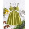 imageOYOANGLE Womens Cut Out Smocked Sundress Backless Ruffle A Line Cami Dress Flowy Mini DressGreen