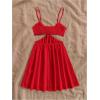 imageOYOANGLE Womens Cut Out Smocked Sundress Backless Ruffle A Line Cami Dress Flowy Mini DressRed
