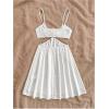 imageOYOANGLE Womens Cut Out Smocked Sundress Backless Ruffle A Line Cami Dress Flowy Mini DressWhite