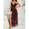 imageOYOANGLE Womens Floral Print Nightgown Babydoll Lingerie Dress V Neck Slip Chemise NightwearBlack Red