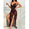 imageOYOANGLE Womens Floral Print Nightgown Babydoll Lingerie Dress V Neck Slip Chemise NightwearBlack Red