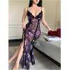 imageOYOANGLE Womens Floral Print Nightgown Babydoll Lingerie Dress V Neck Slip Chemise NightwearPurple