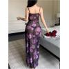 imageOYOANGLE Womens Floral Print Nightgown Babydoll Lingerie Dress V Neck Slip Chemise NightwearPurple