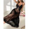 imageOYOANGLE Womens Heart Print Contrast Mesh Cami Nightdress Cutout See Through Spaghetti Strap NightgownBlack