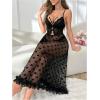imageOYOANGLE Womens Heart Print Contrast Mesh Cami Nightdress Cutout See Through Spaghetti Strap NightgownBlack