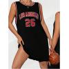 imageOYOANGLE Womens Letter Graphic Oversized Jersey Tank DressBlack