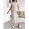 imageOYOANGLE Womens Maternity Cap Sleeve Midi Dress Textured Tie Front Pregnancy T Shirt DressesApricot