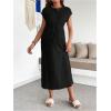 imageOYOANGLE Womens Maternity Cap Sleeve Midi Dress Textured Tie Front Pregnancy T Shirt DressesBlack