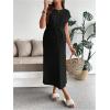 imageOYOANGLE Womens Maternity Cap Sleeve Midi Dress Textured Tie Front Pregnancy T Shirt DressesBlack