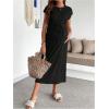 imageOYOANGLE Womens Maternity Cap Sleeve Midi Dress Textured Tie Front Pregnancy T Shirt DressesBlack