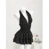 imageOYOANGLE Womens Polka Dots A Line Mini Halter Top Dress Backless Ruched Layered Ruffle DressesBlack and White