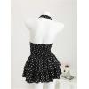 imageOYOANGLE Womens Polka Dots A Line Mini Halter Top Dress Backless Ruched Layered Ruffle DressesBlack and White
