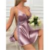 imageOYOANGLE Womens Satin Lingerie V Neck Lace Trim Split Chemise Nightgown Full Slips SleepwearDusty Pink