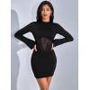 imageOYOANGLE Womens Sheer Mock Neck Long Sleeve Going Out Party Bodycon Short Mini DressBlack